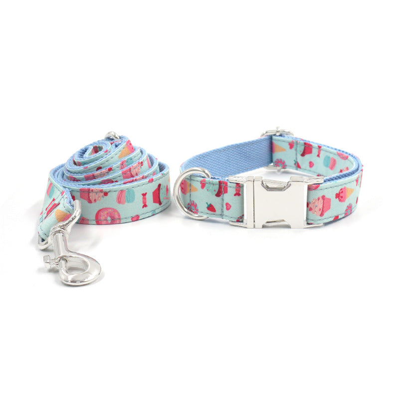 KFX-0022077 Cartoon Macaron Pet Collar and Leash Set for Large Dogs – Stylish and Durable Dog Walking Gear