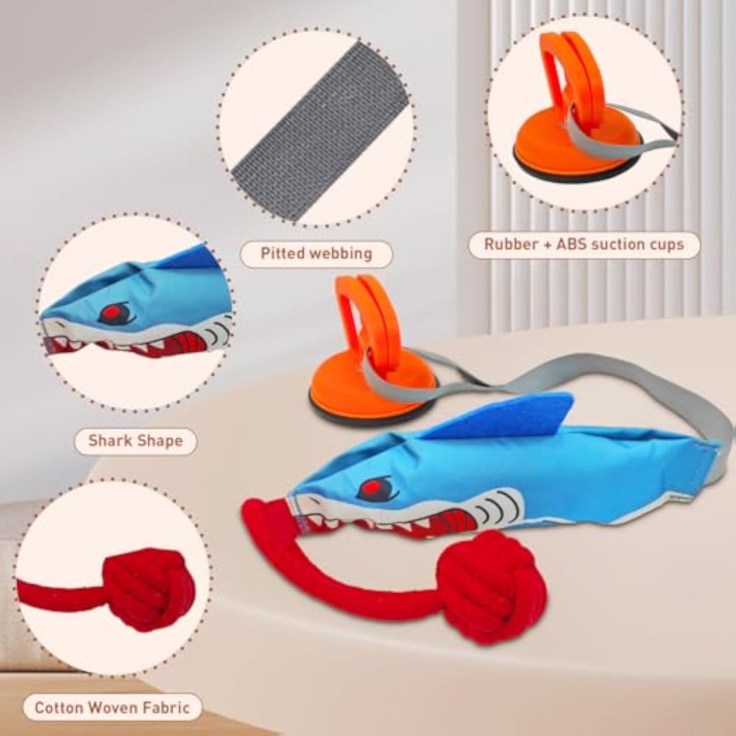 KFX-0023741 Durable Shark-Shaped Tug Toy with Suction Cup for Interactive Play for Small and Medium Dogs