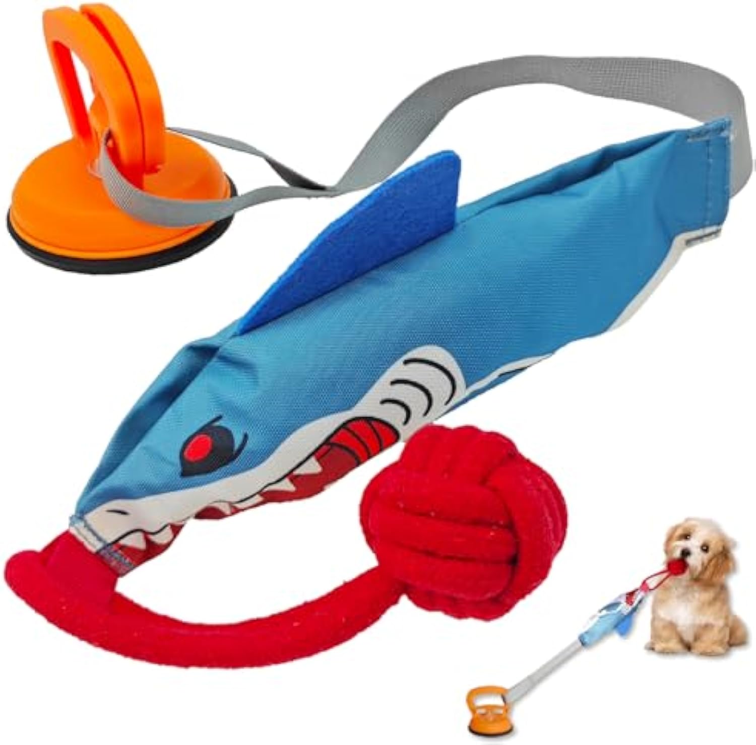 KFX-0023741 Durable Shark-Shaped Tug Toy with Suction Cup for Interactive Play for Small and Medium Dogs