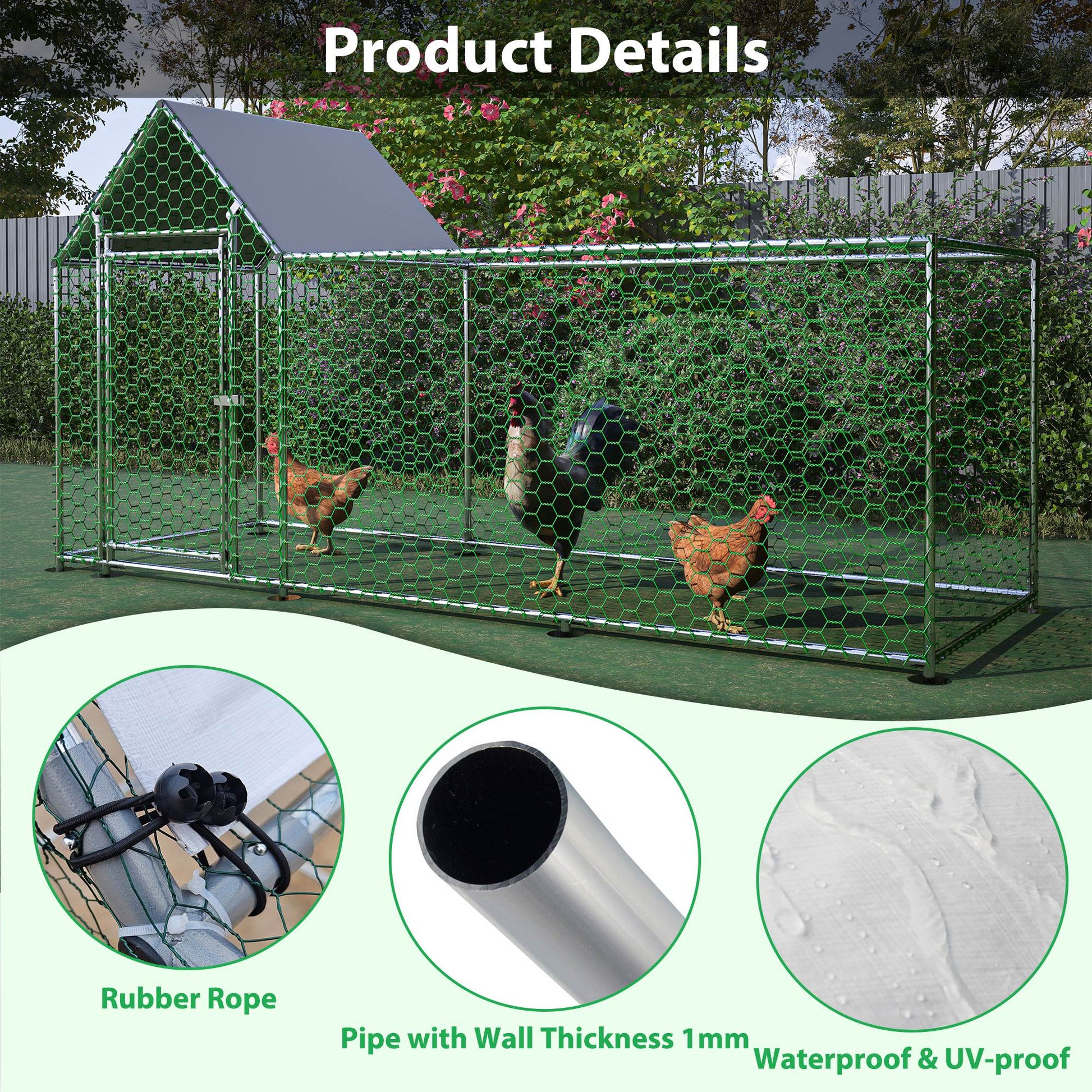 KFX-0025917 Walk-In Chicken Coop with Removable Cover - Durable Steel Frame and Lockable Door for Poultry, Rabbits, and Ducks