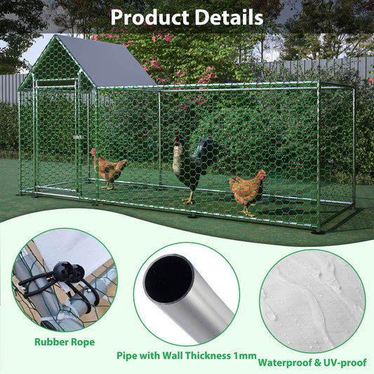 KFX-0025917 Walk-In Chicken Coop with Removable Cover - Durable Steel Frame and Lockable Door for Poultry, Rabbits, and Ducks