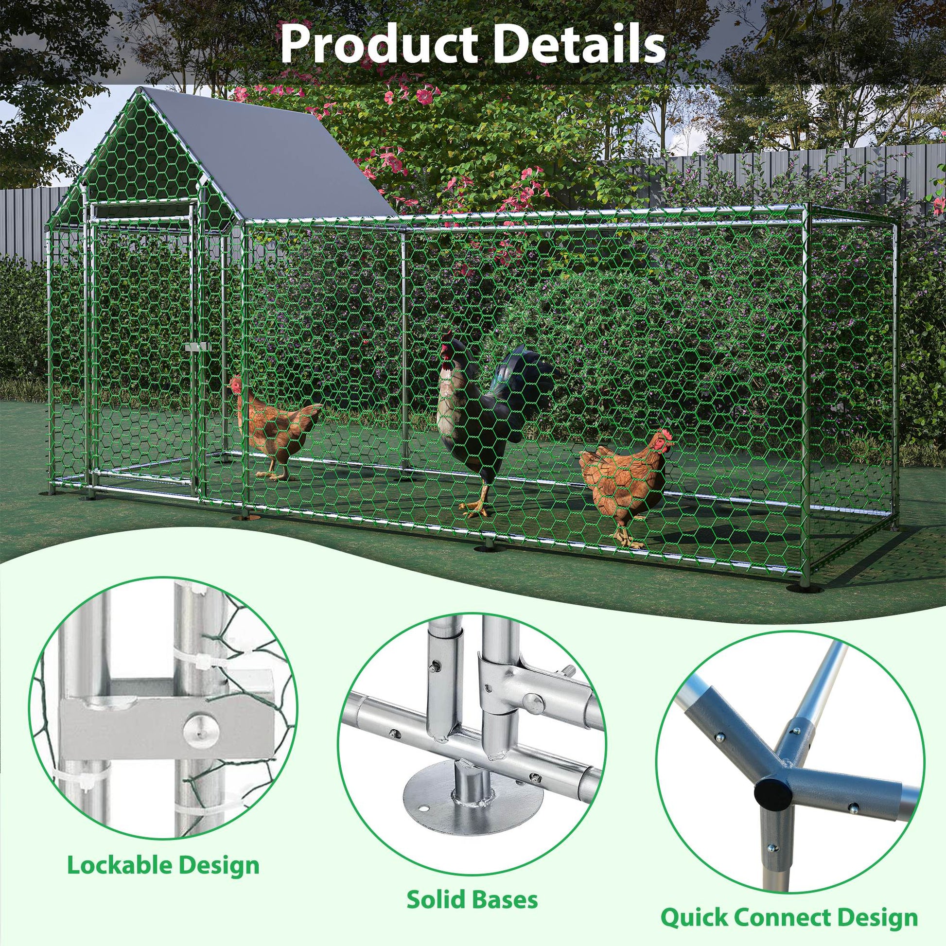 KFX-0025917 Walk-In Chicken Coop with Removable Cover - Durable Steel Frame and Lockable Door for Poultry, Rabbits, and Ducks