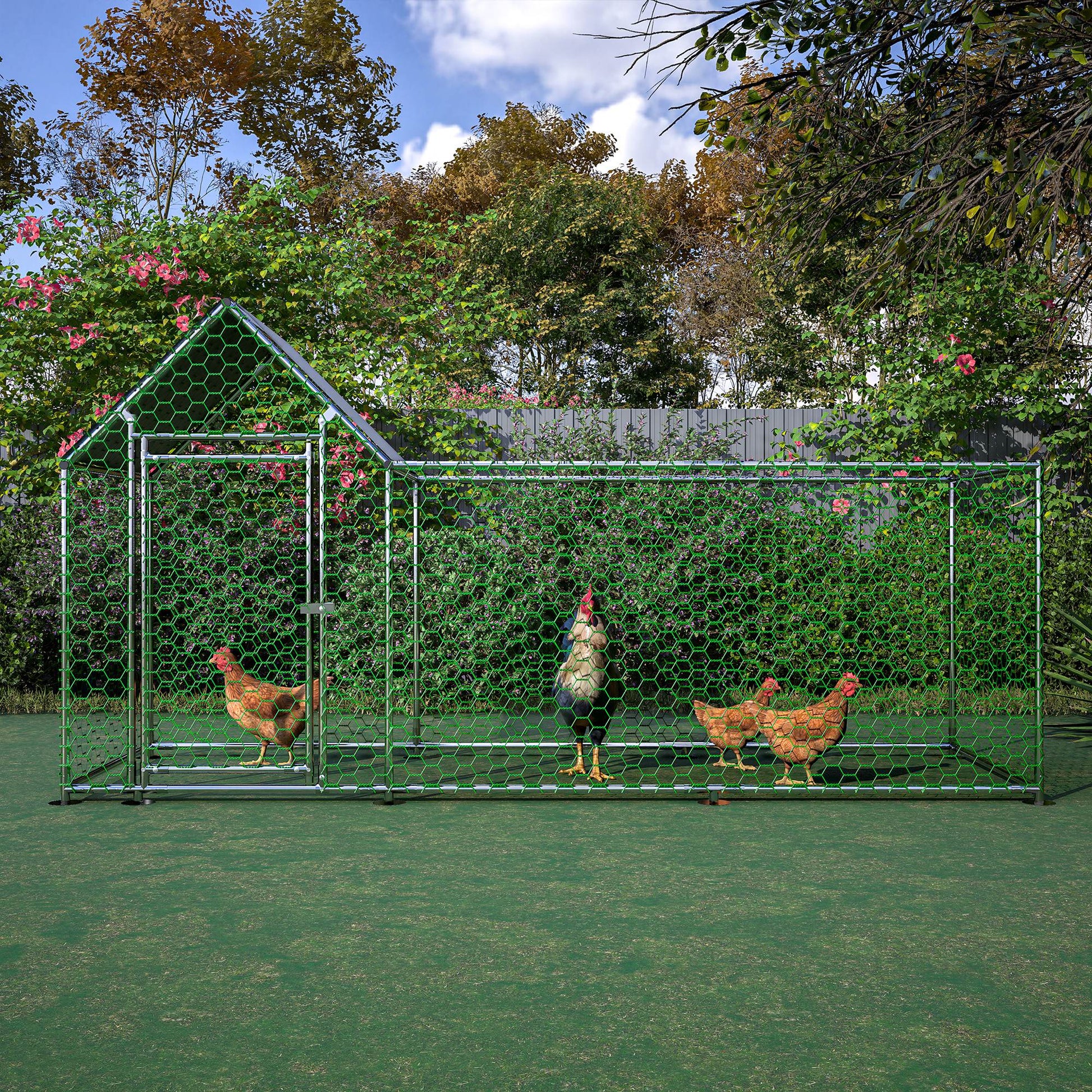 KFX-0025917 Walk-In Chicken Coop with Removable Cover - Durable Steel Frame and Lockable Door for Poultry, Rabbits, and Ducks
