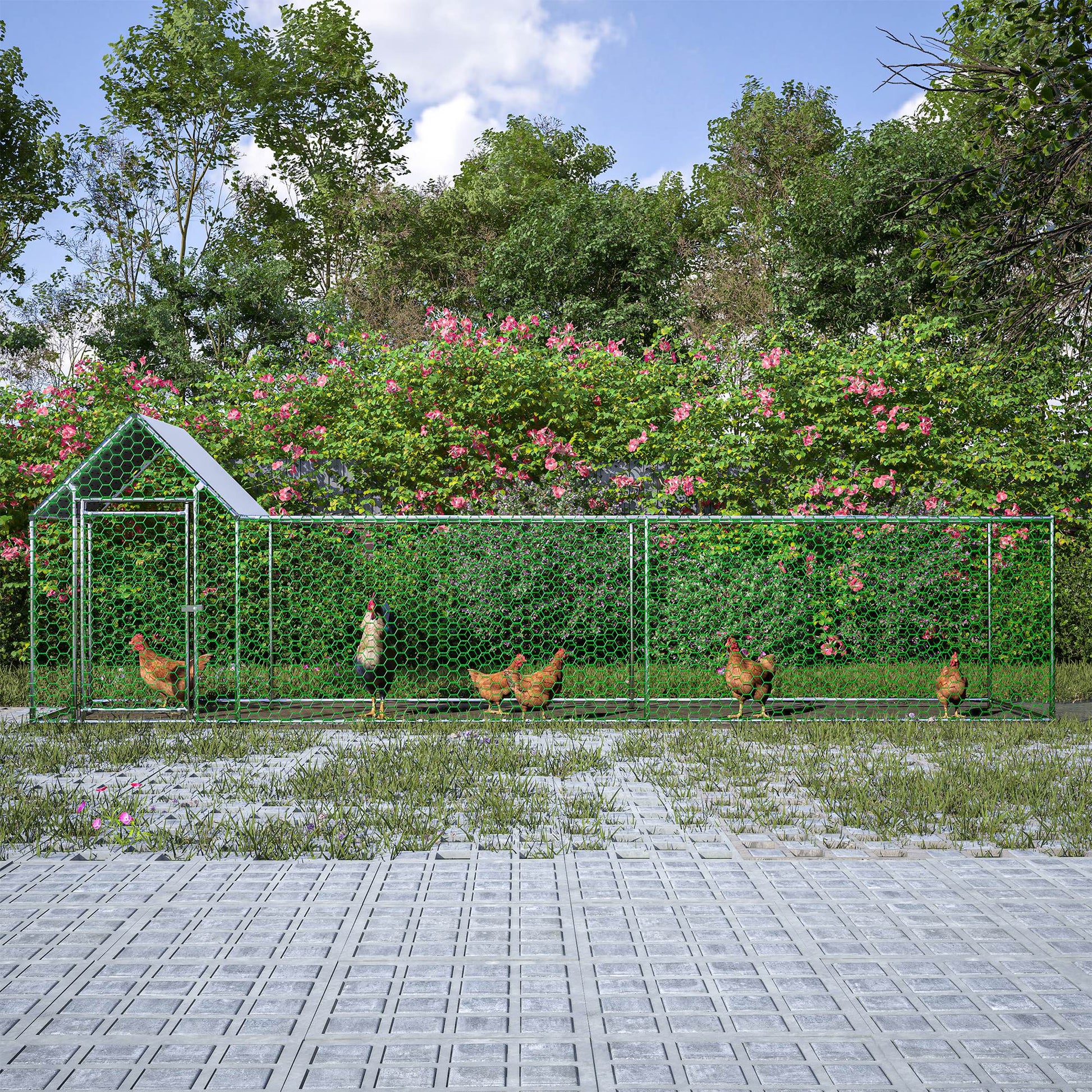 KFX-0025917 Walk-In Chicken Coop with Removable Cover - Durable Steel Frame and Lockable Door for Poultry, Rabbits, and Ducks