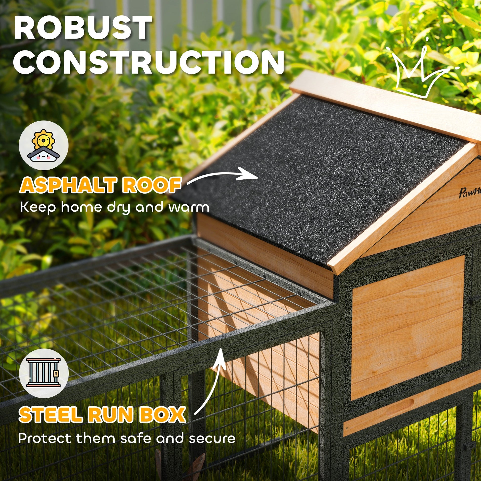 KFX-0031677 Large Outdoor Rabbit Hutch with Steel Run, Removable Tray, Asphalt Roof and Ramp, 85" Spacious Cage for 2-3 Rabbits