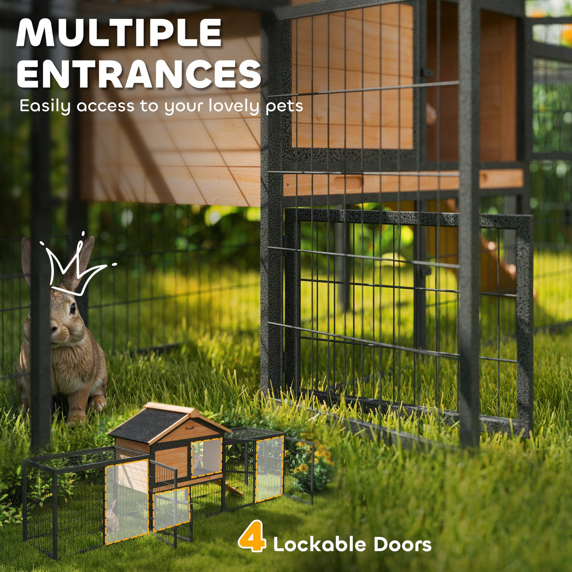 KFX-0031677 Large Outdoor Rabbit Hutch with Steel Run, Removable Tray, Asphalt Roof and Ramp, 85" Spacious Cage for 2-3 Rabbits