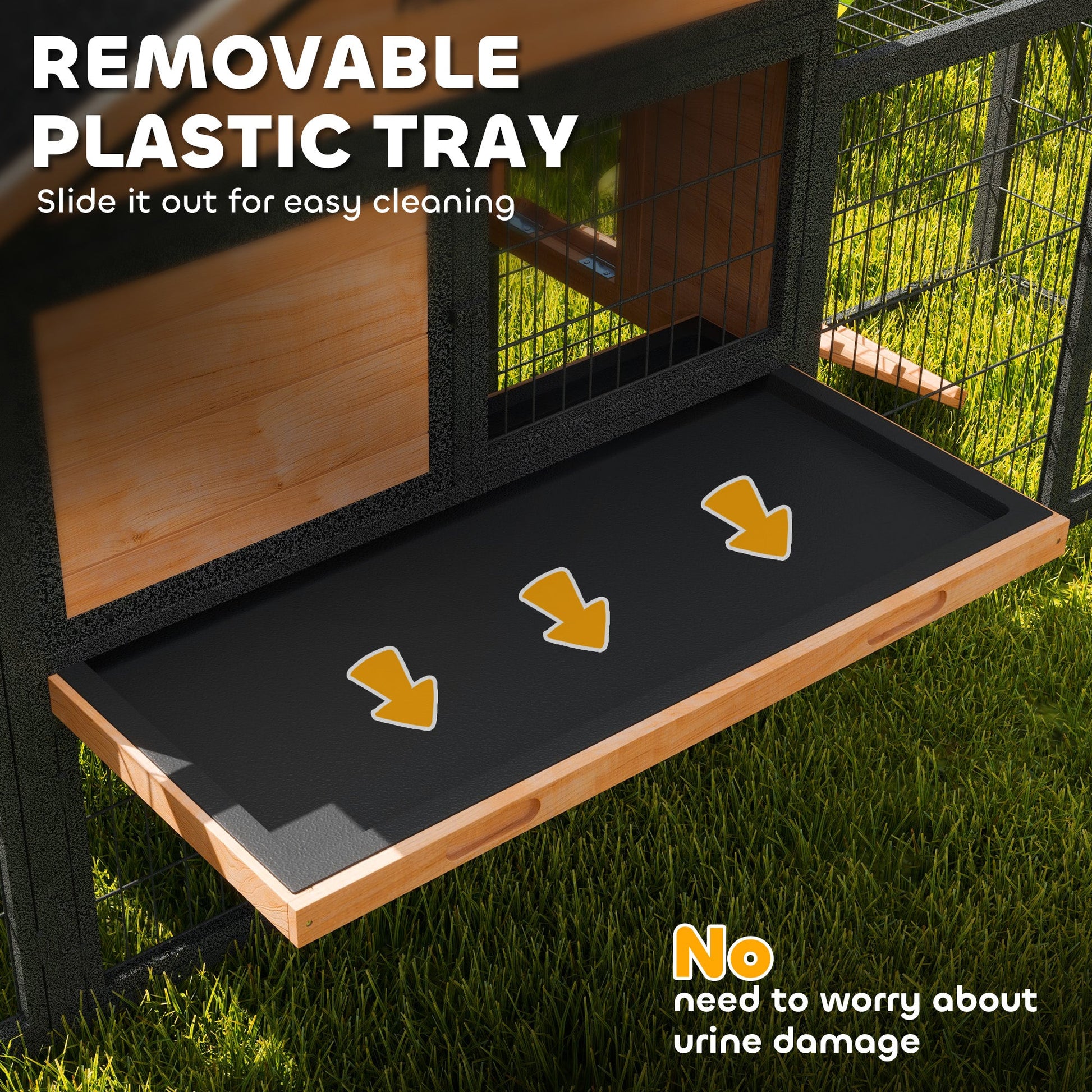 KFX-0031677 Large Outdoor Rabbit Hutch with Steel Run, Removable Tray, Asphalt Roof and Ramp, 85" Spacious Cage for 2-3 Rabbits