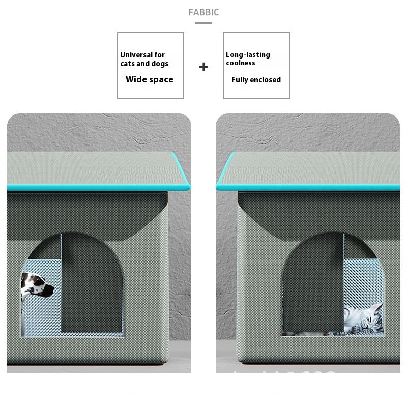 KFX-0032061 Peacock Blue and Industrial Gray Summer Ice Pad Cool Nest for Cats - Four Seasons Universal Pet Bed