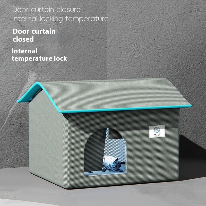 KFX-0032061 Peacock Blue and Industrial Gray Summer Ice Pad Cool Nest for Cats - Four Seasons Universal Pet Bed