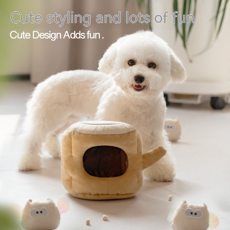 KFX-0032829 Pet Toy in Khaki Beige and Brown Owl Style, Soft Velvet and Sponge Material