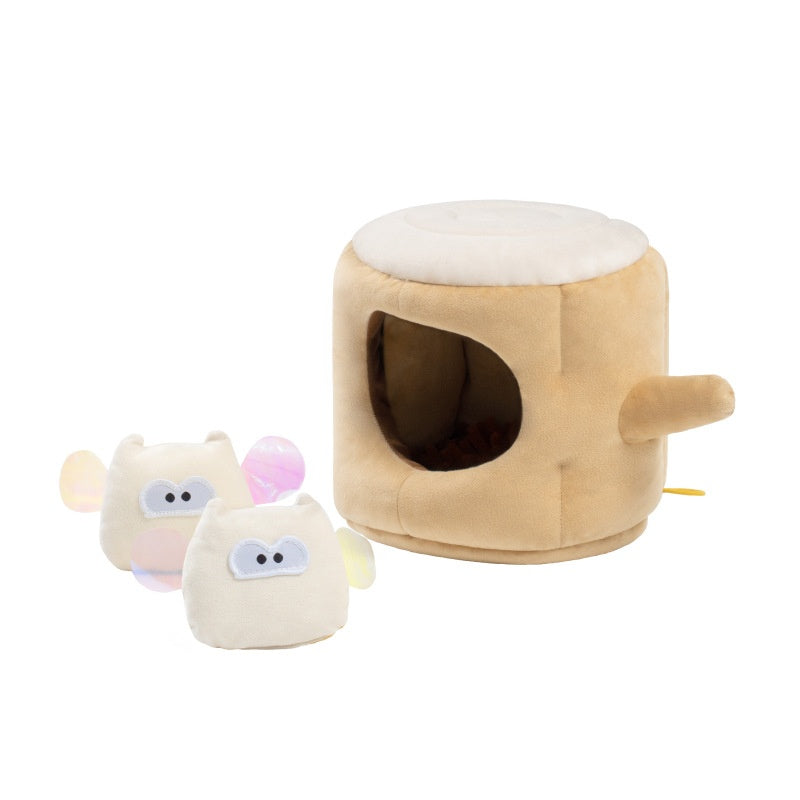 KFX-0032829 Pet Toy in Khaki Beige and Brown Owl Style, Soft Velvet and Sponge Material