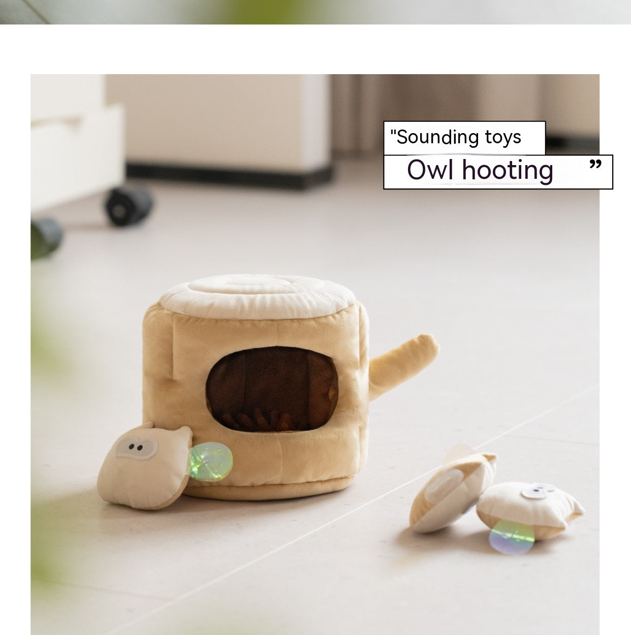 KFX-0032829 Pet Toy in Khaki Beige and Brown Owl Style, Soft Velvet and Sponge Material