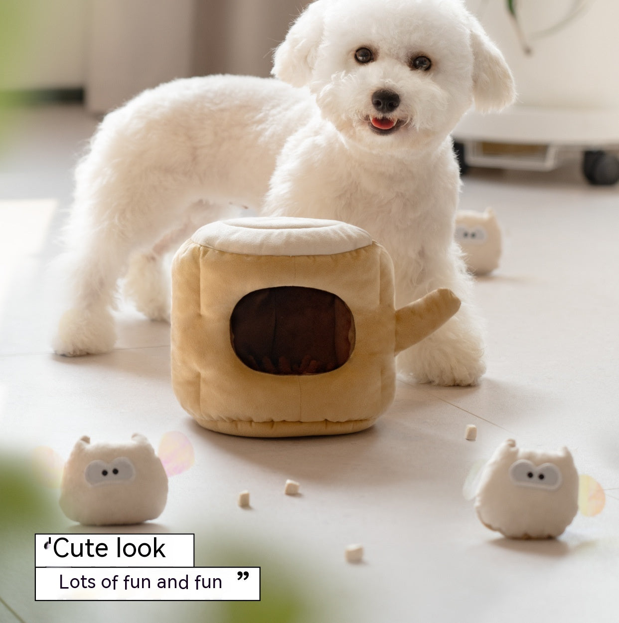 KFX-0032829 Pet Toy in Khaki Beige and Brown Owl Style, Soft Velvet and Sponge Material