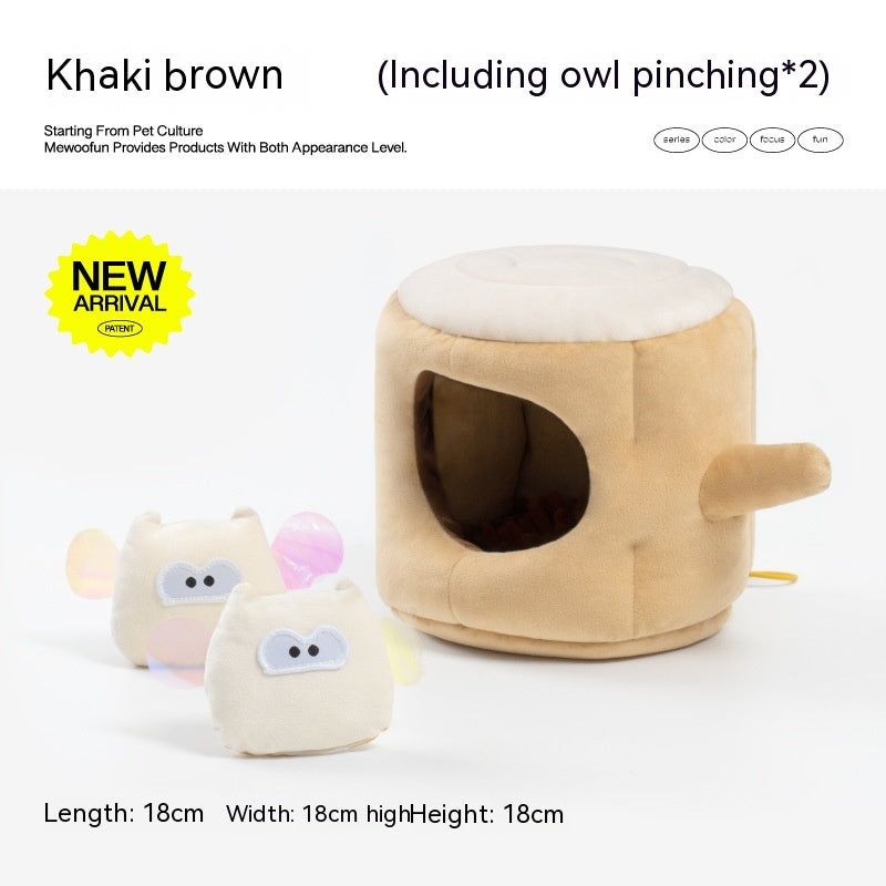 KFX-0032829 Pet Toy in Khaki Beige and Brown Owl Style, Soft Velvet and Sponge Material