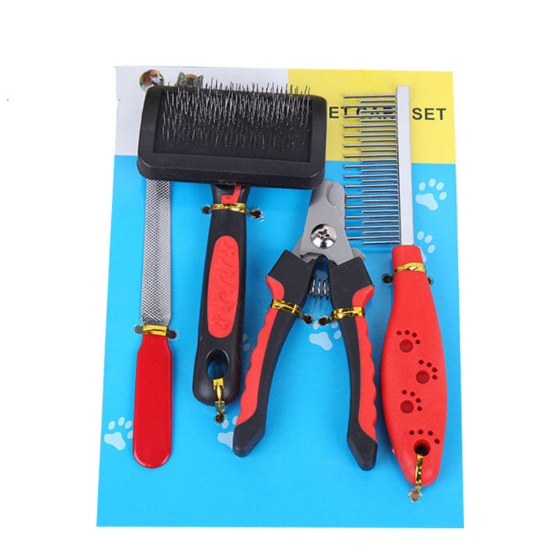 KFX-0033597 Dog Grooming Four-Piece Stainless Steel Comb and Nail Care Kit