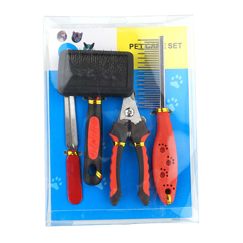 KFX-0033597 Dog Grooming Four-Piece Stainless Steel Comb and Nail Care Kit