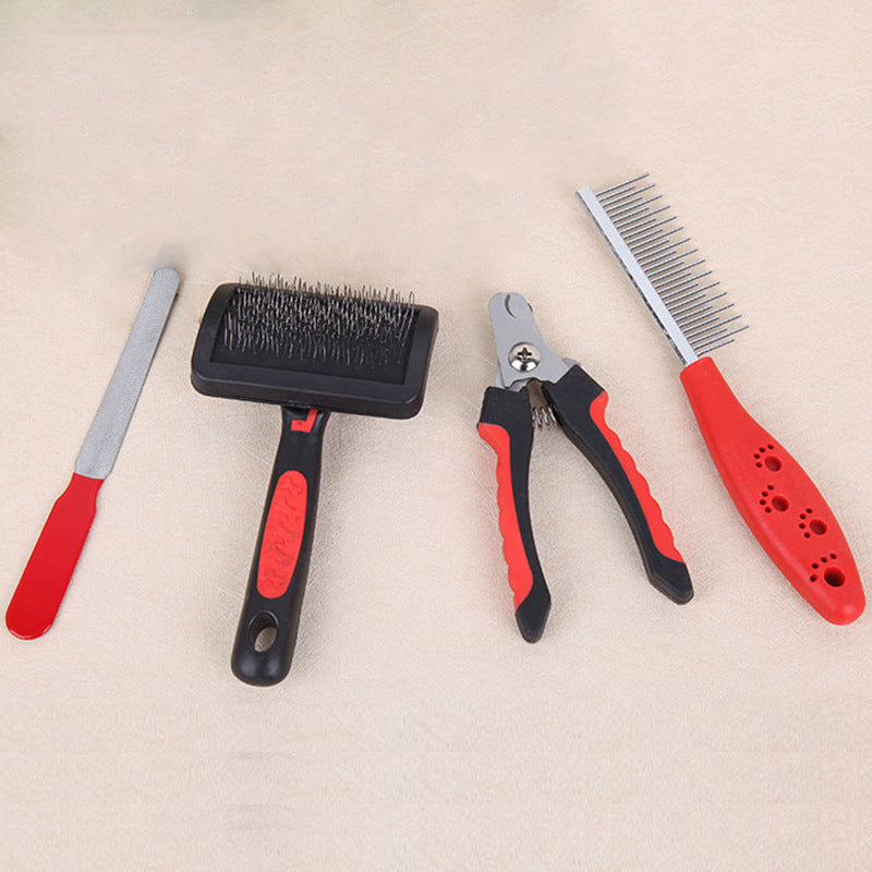 KFX-0033597 Dog Grooming Four-Piece Stainless Steel Comb and Nail Care Kit