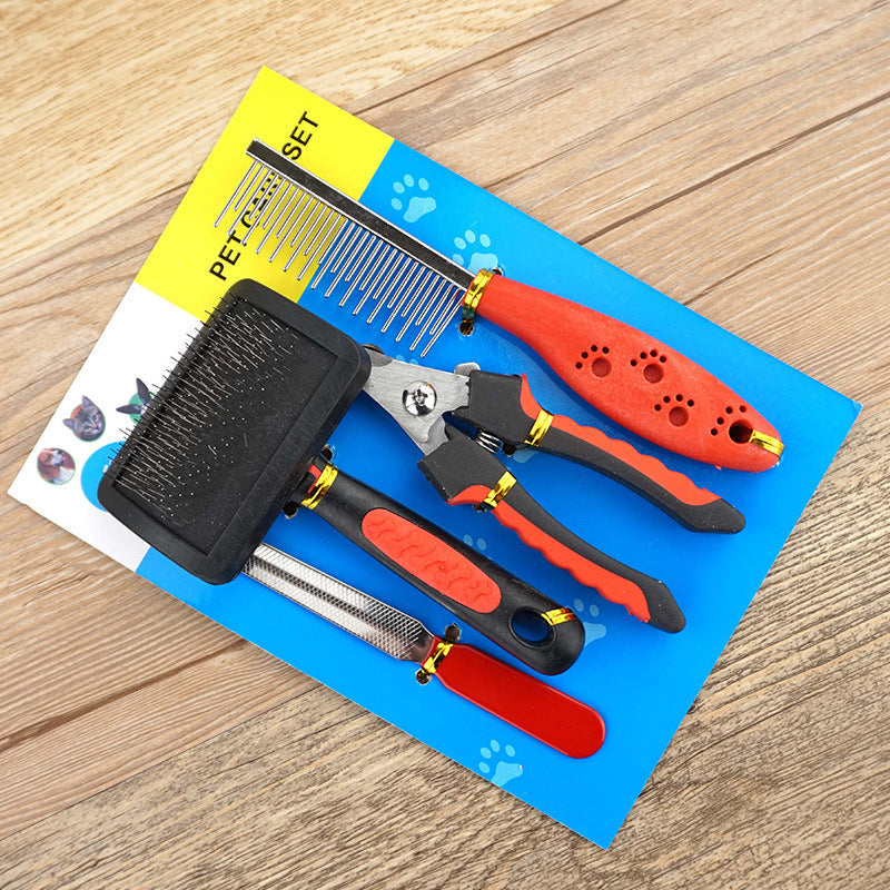 KFX-0033597 Dog Grooming Four-Piece Stainless Steel Comb and Nail Care Kit