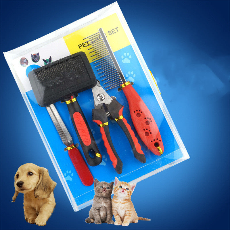 KFX-0033597 Dog Grooming Four-Piece Stainless Steel Comb and Nail Care Kit
