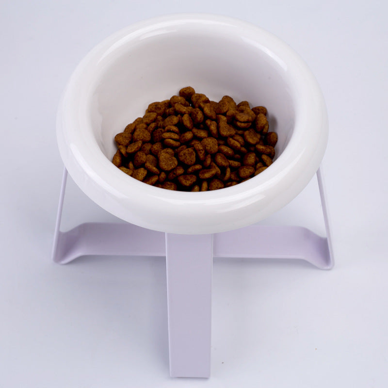 KFX-0033981 Elevated Antislip Cat Feeding Bowl with Iron Stand - 100% Porcelain Ceramic Pet Food and Water Feeder