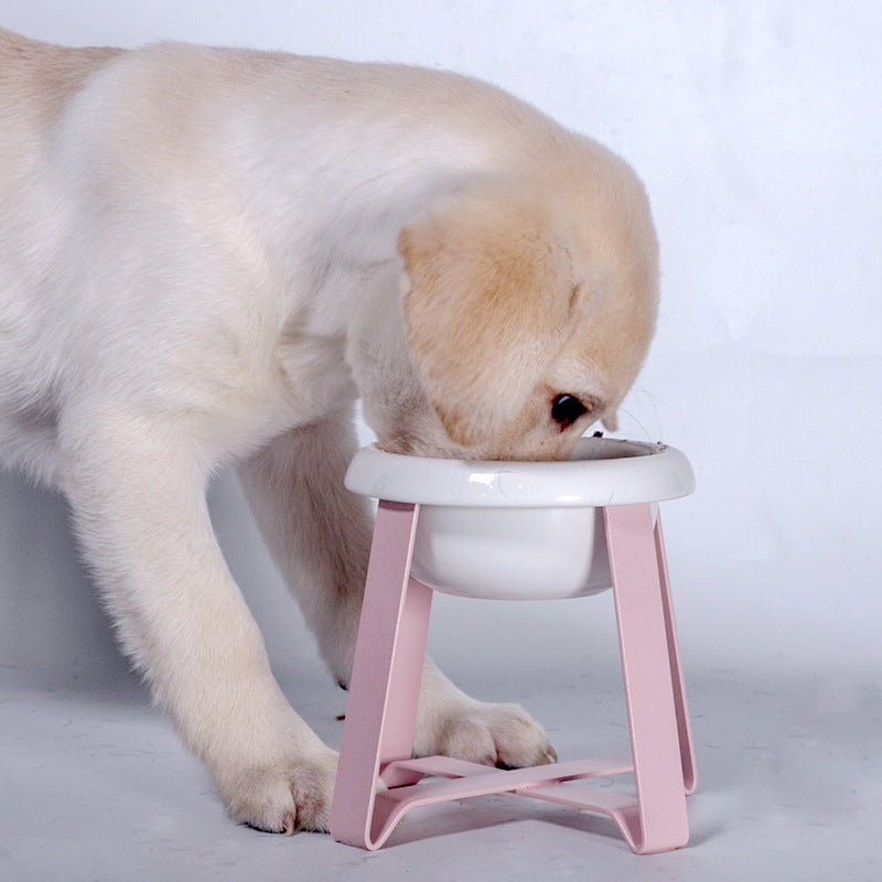 KFX-0033981 Elevated Antislip Cat Feeding Bowl with Iron Stand - 100% Porcelain Ceramic Pet Food and Water Feeder