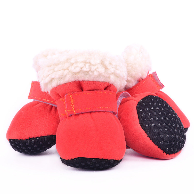 KFX-0034621 Waterproof Warm Dog Shoes in Blue, Leopard Print, Pink, and Red - Set of 4
