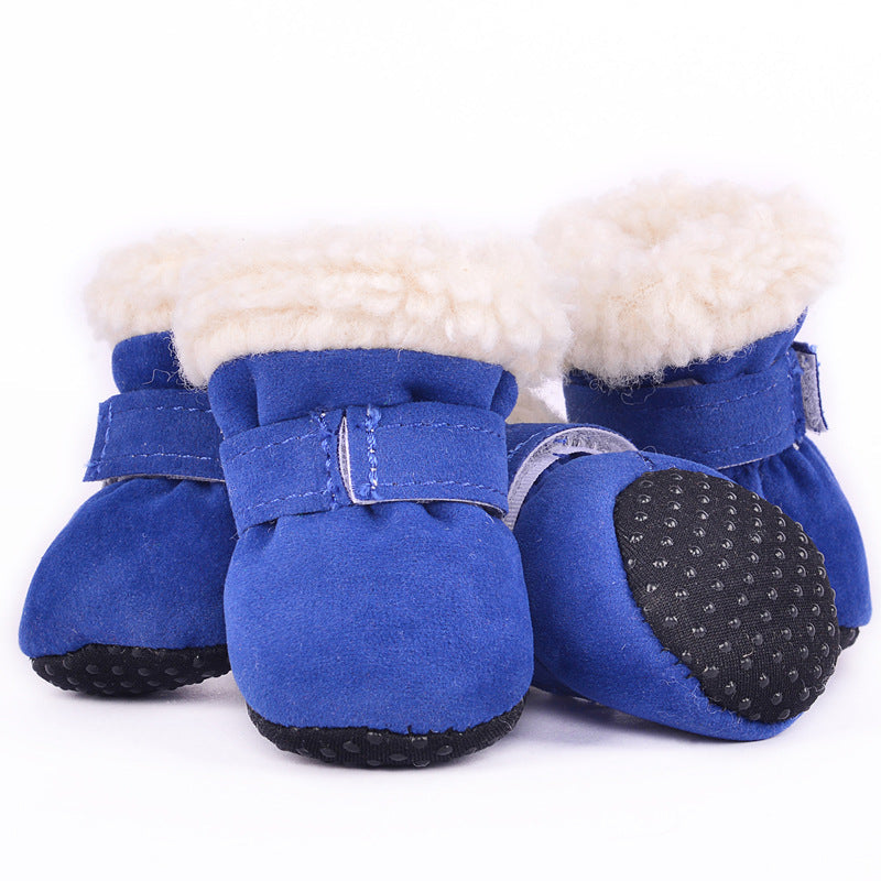 KFX-0034621 Waterproof Warm Dog Shoes in Blue, Leopard Print, Pink, and Red - Set of 4
