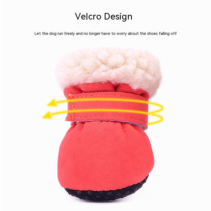 KFX-0034621 Waterproof Warm Dog Shoes in Blue, Leopard Print, Pink, and Red - Set of 4