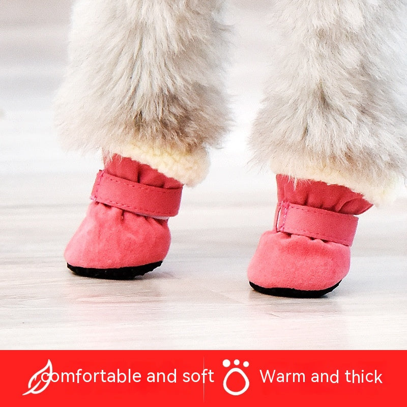 KFX-0034621 Waterproof Warm Dog Shoes in Blue, Leopard Print, Pink, and Red - Set of 4