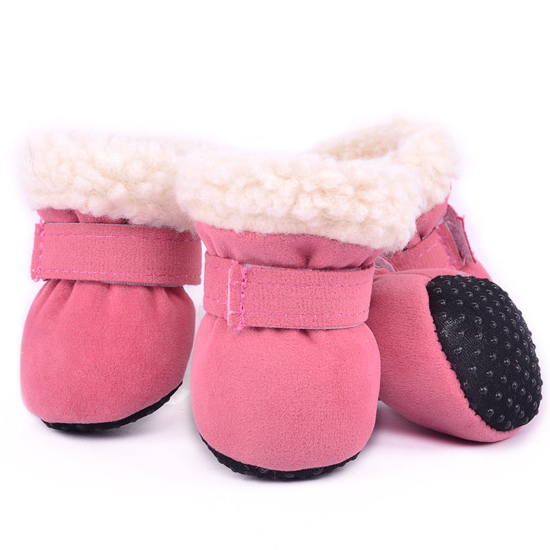 KFX-0034621 Waterproof Warm Dog Shoes in Blue, Leopard Print, Pink, and Red - Set of 4