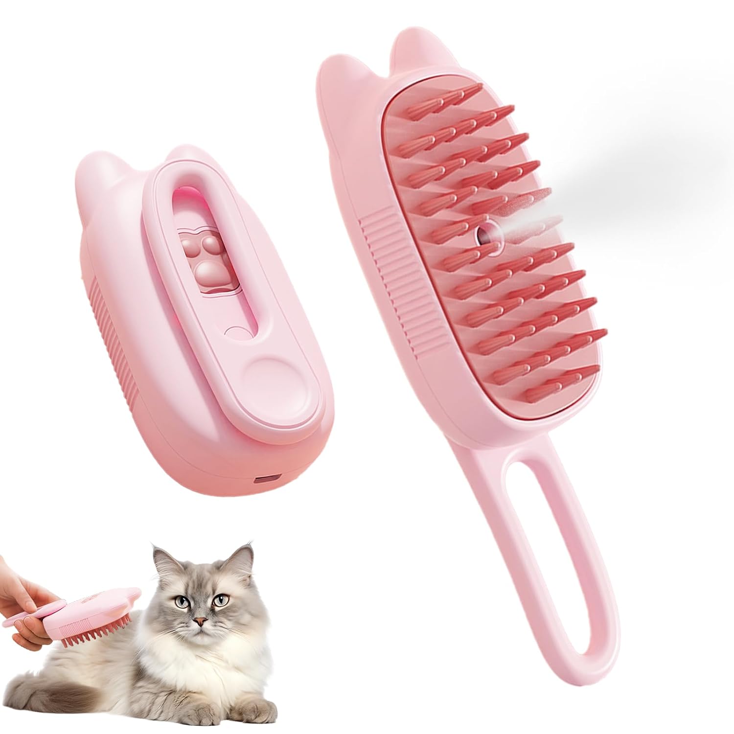 KFX-0035261 3-In-1 Pet Steam Brush for Shedding, Massage, Grooming - Suitable for Dogs & Cats, Short & Long Hair