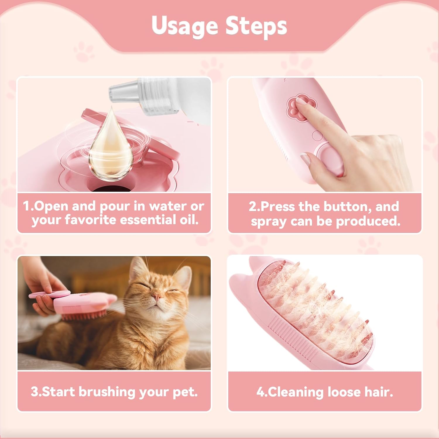 KFX-0035261 3-In-1 Pet Steam Brush for Shedding, Massage, Grooming - Suitable for Dogs & Cats, Short & Long Hair