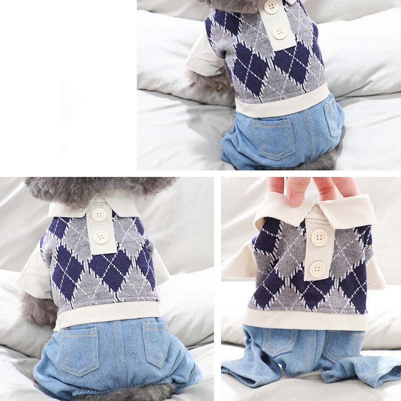 KFX-0036157 Cozy Four-Legged Dog Winter Outfit - Casual Styles in Navy Grey or Rice Grey