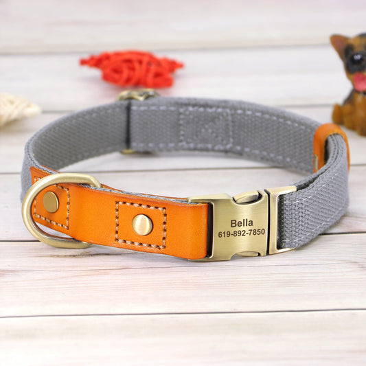 KFX-0039613 Cowhide and Polyester Dog Collar with Adjustable Sizes - Available in Multiple Colors