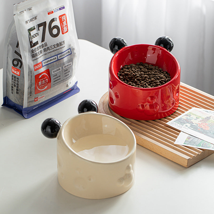 KFX-0039741 Elevated Ceramic Double Bowl with Neck Support for Cats and Dogs - Anti-Spill Design