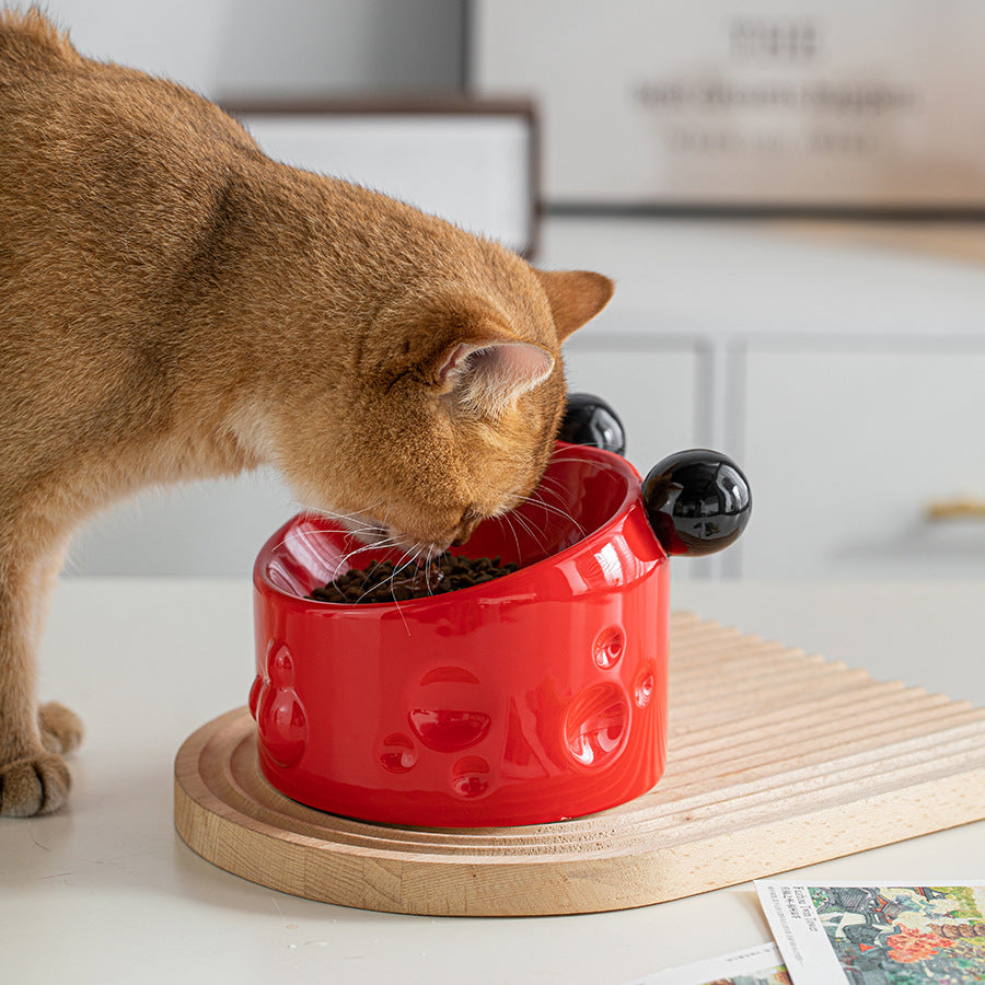 KFX-0039741 Elevated Ceramic Double Bowl with Neck Support for Cats and Dogs - Anti-Spill Design