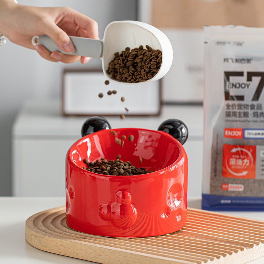 KFX-0039741 Elevated Ceramic Double Bowl with Neck Support for Cats and Dogs - Anti-Spill Design