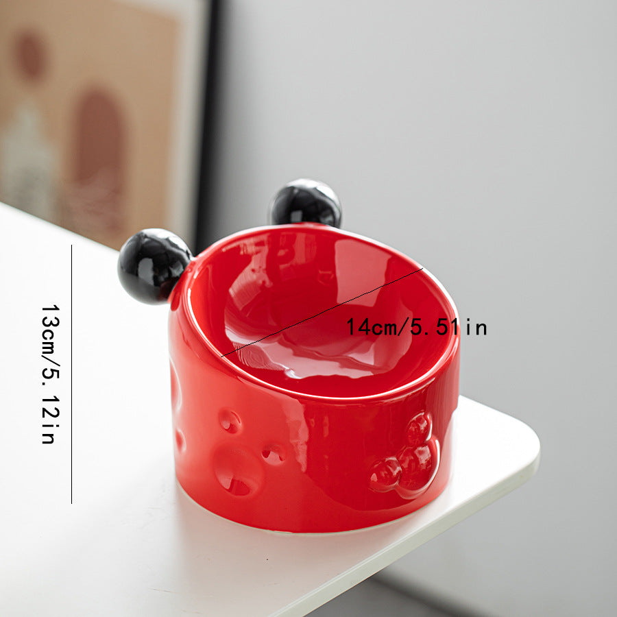 KFX-0039741 Elevated Ceramic Double Bowl with Neck Support for Cats and Dogs - Anti-Spill Design