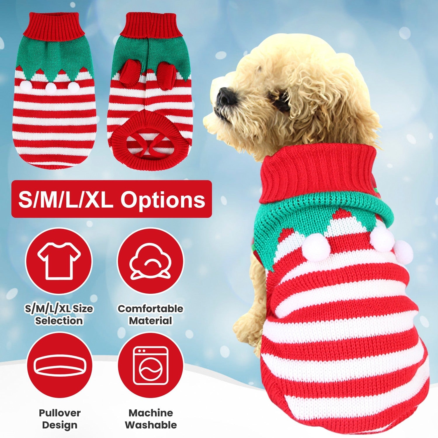 KFX-0047293 Pet Christmas Turtleneck Sweater for Dogs and Cats - Cozy Snowman and Furball Designs in Multiple Sizes