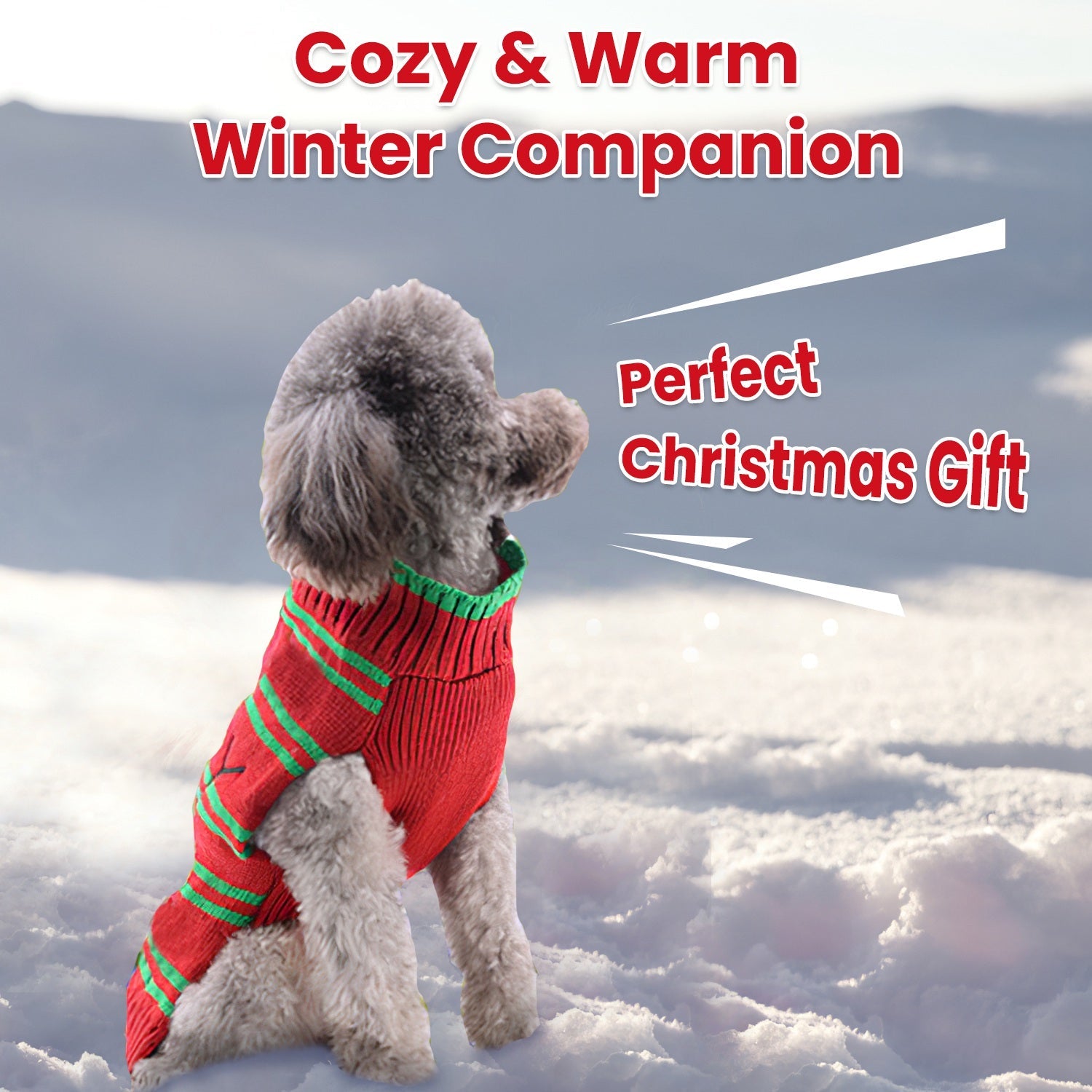 KFX-0047293 Pet Christmas Turtleneck Sweater for Dogs and Cats - Cozy Snowman and Furball Designs in Multiple Sizes