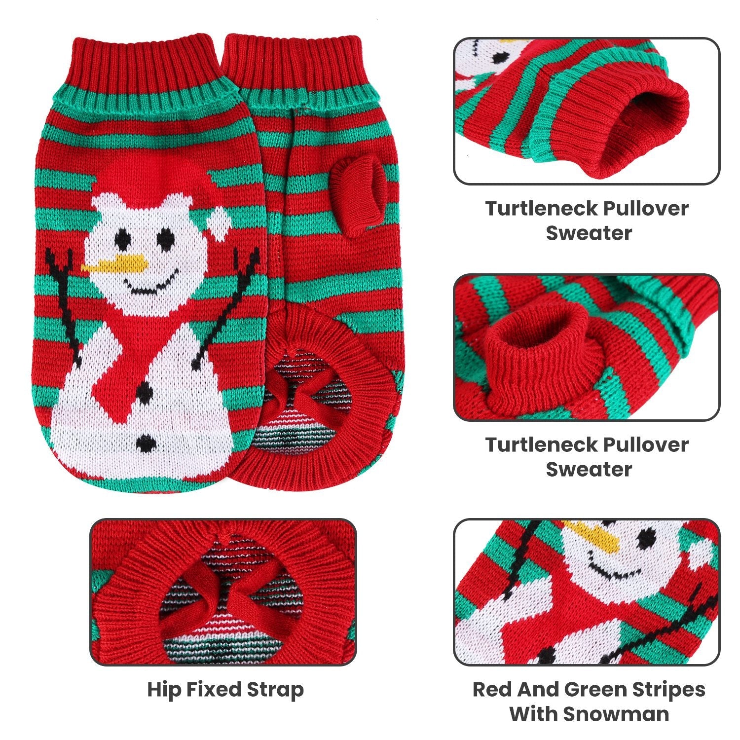 KFX-0047293 Pet Christmas Turtleneck Sweater for Dogs and Cats - Cozy Snowman and Furball Designs in Multiple Sizes