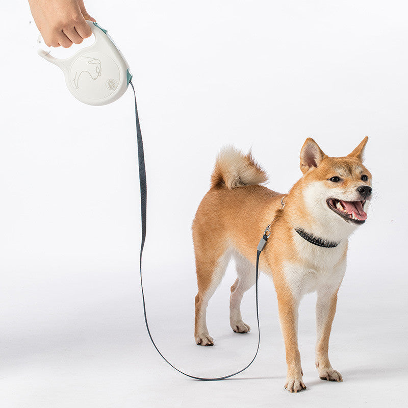 KFX-0049085 Pet Retractable Leash for Dogs of All Sizes - Nylon Traction Belt in Cream White