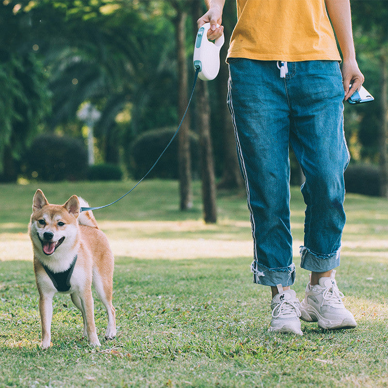 KFX-0049085 Pet Retractable Leash for Dogs of All Sizes - Nylon Traction Belt in Cream White