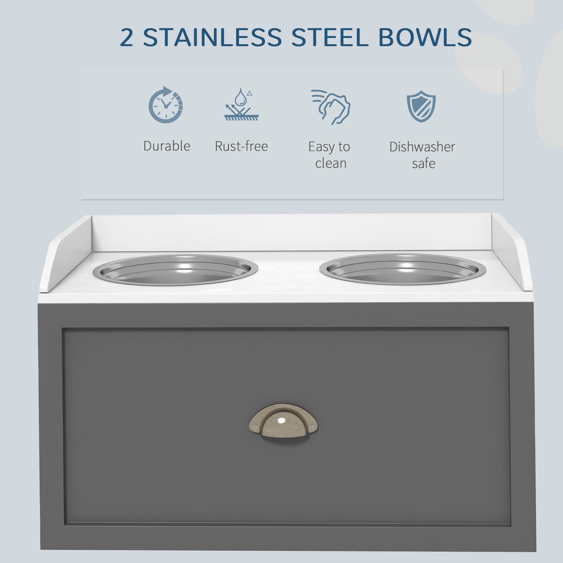 KFX-0049469 Elevated Pet Feeding Station with Storage, 2 Stainless Steel Bowls for Large Dogs, Gray