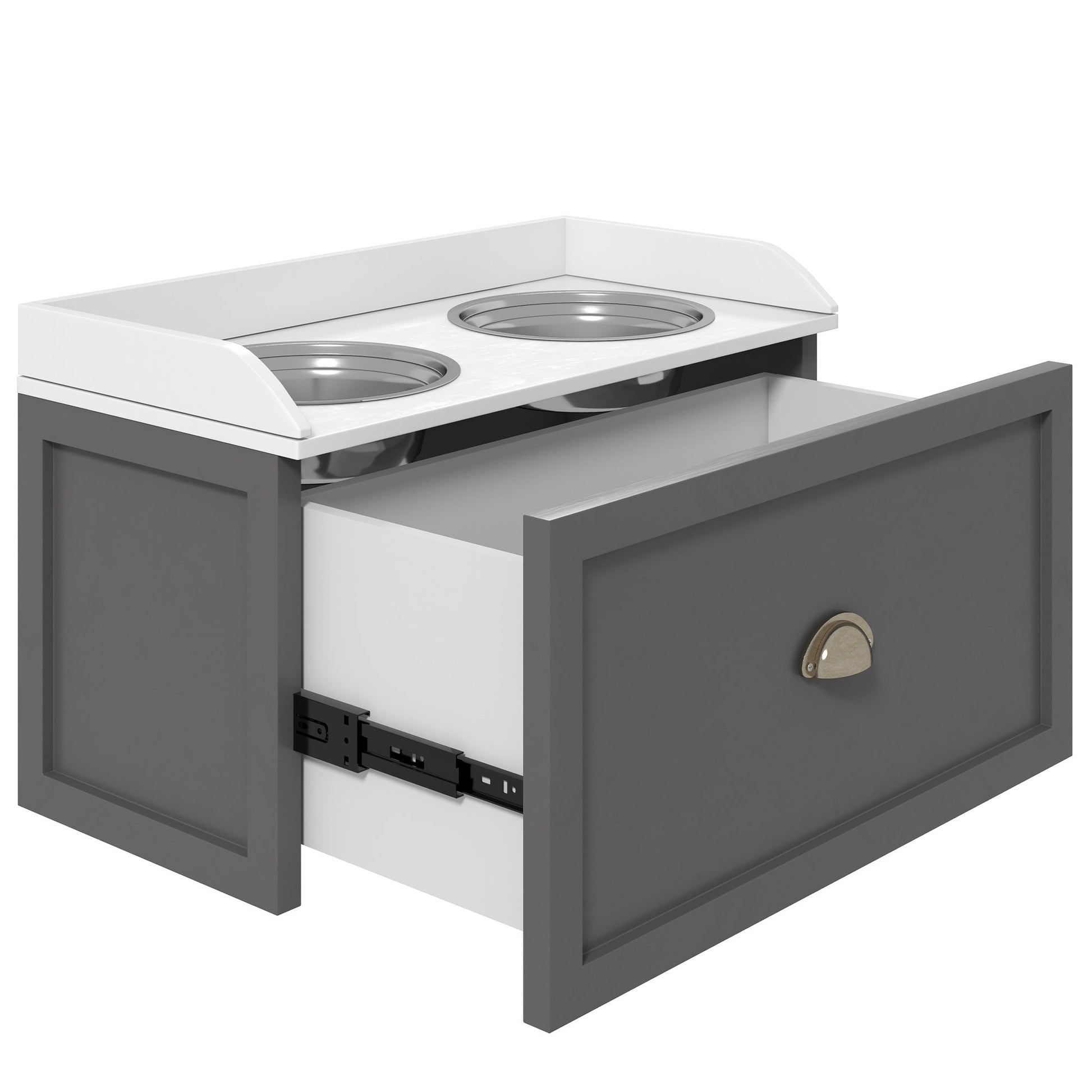 KFX-0049469 Elevated Pet Feeding Station with Storage, 2 Stainless Steel Bowls for Large Dogs, Gray