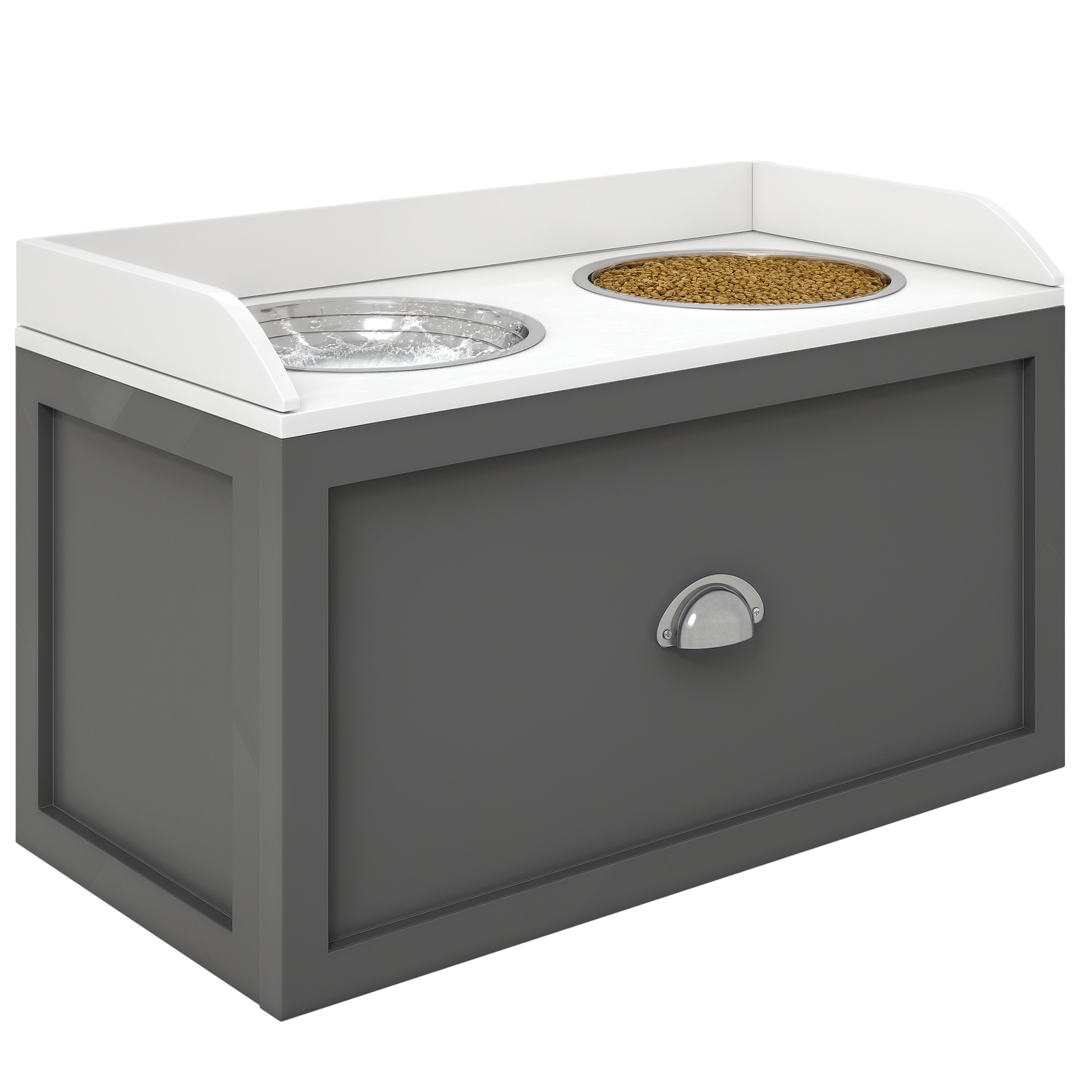 KFX-0049469 Elevated Pet Feeding Station with Storage, 2 Stainless Steel Bowls for Large Dogs, Gray