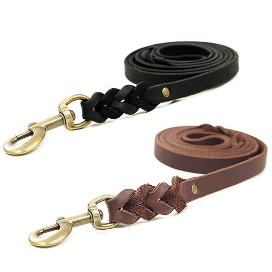 KFX-0051261 Genuine Leather Anti-Pull Dog Leash - Brown & Black Options Available