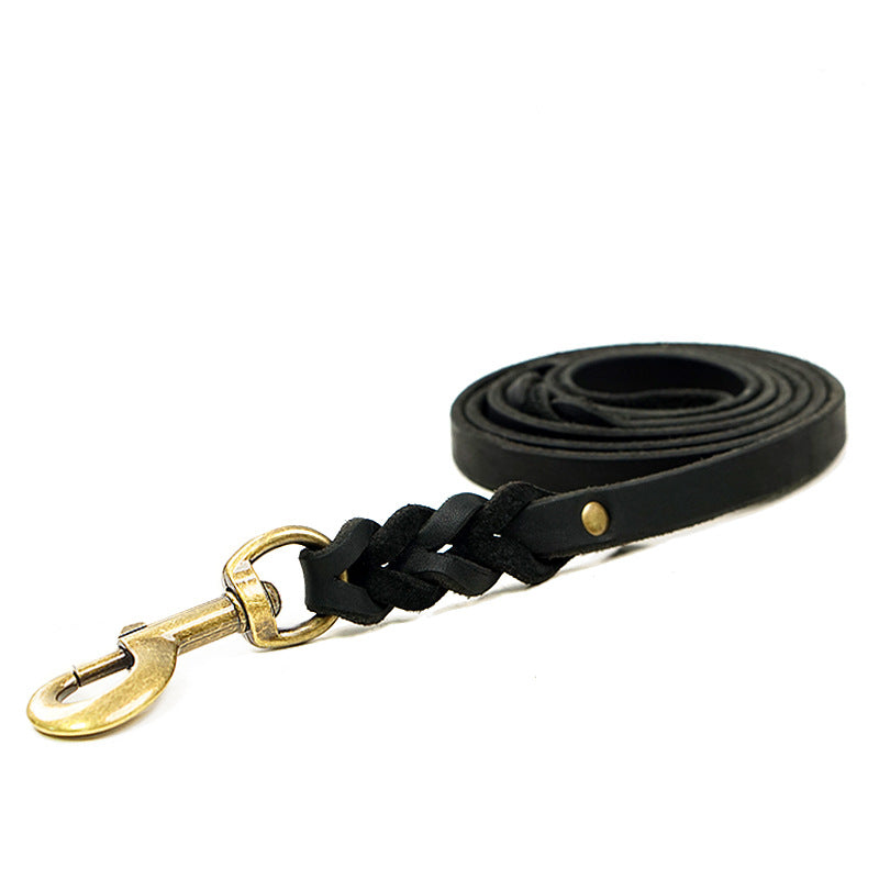 KFX-0051261 Genuine Leather Anti-Pull Dog Leash - Brown & Black Options Available