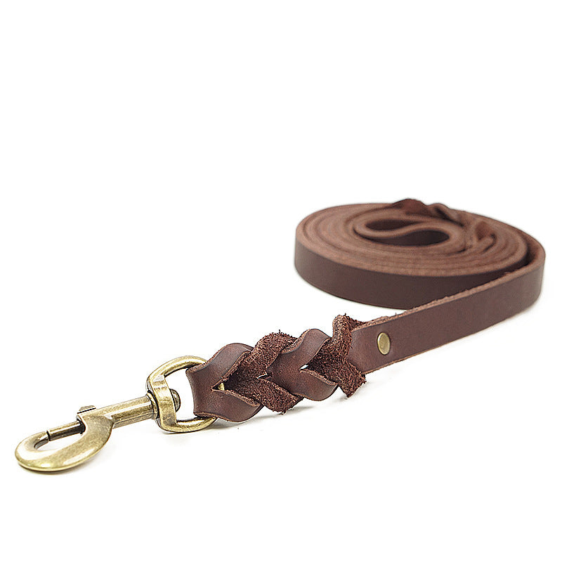 KFX-0051261 Genuine Leather Anti-Pull Dog Leash - Brown & Black Options Available