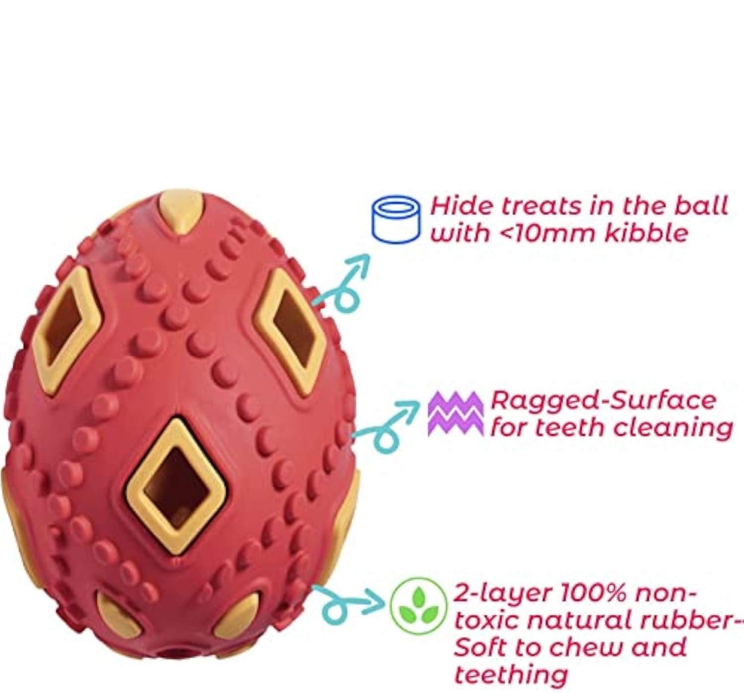 KFX-0052541 Interactive Teething Chew Toy for Small Dogs - Treat Dispensing Egg-Shaped Ball